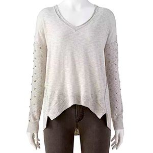 Rock & republic studded gray long sleeve v neck shirt